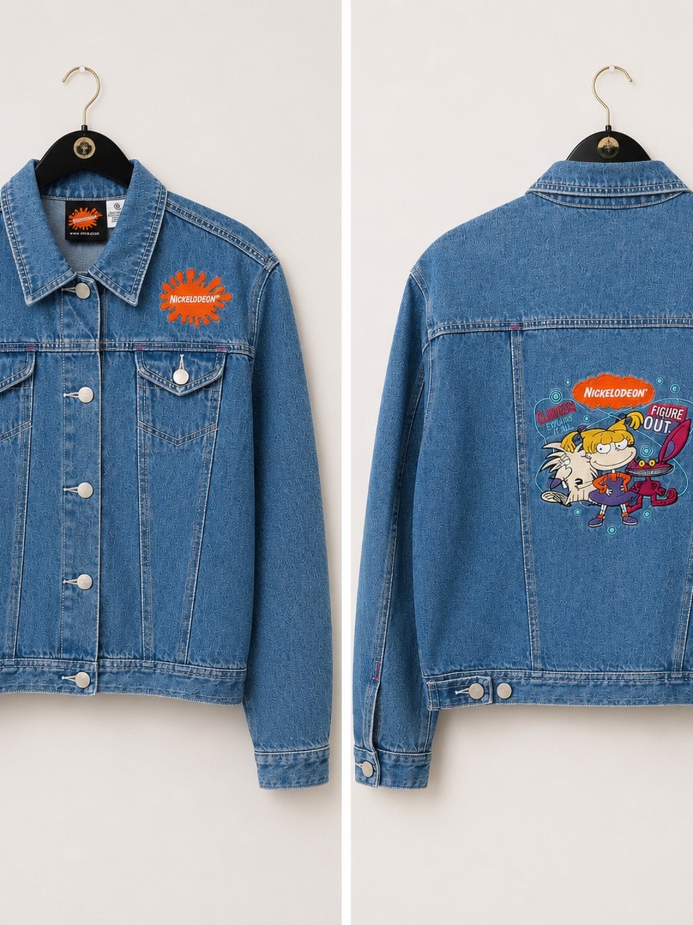 Vintage 90s Nickelodeon Denim Jacket Rugrats Clarissa Figure It Out Size 12